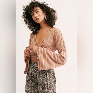 Free People Give It A Spin Cropped Knit Bell Sleeve Sweater Top